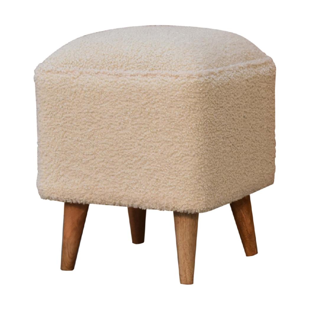 Cream Boucle Squoval Bench | Cream Bouclé Upholstery | Sculptural Curved Design