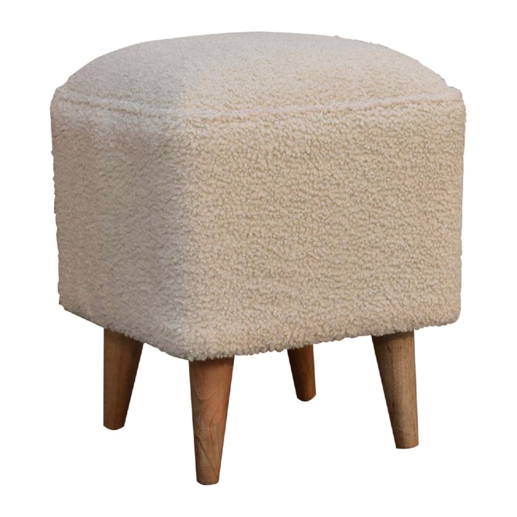 Cream Boucle Squoval Bench | Cream Bouclé Upholstery | Sculptural Curved Design
