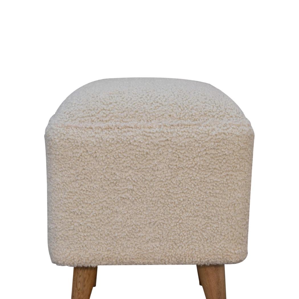 Cream Boucle Squoval Bench | Cream Bouclé Upholstery | Sculptural Curved Design