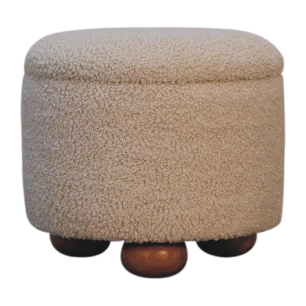 Cream Bouclé Storage Footstool | Hidden Storage Ottoman | Soft Neutral Upholstery