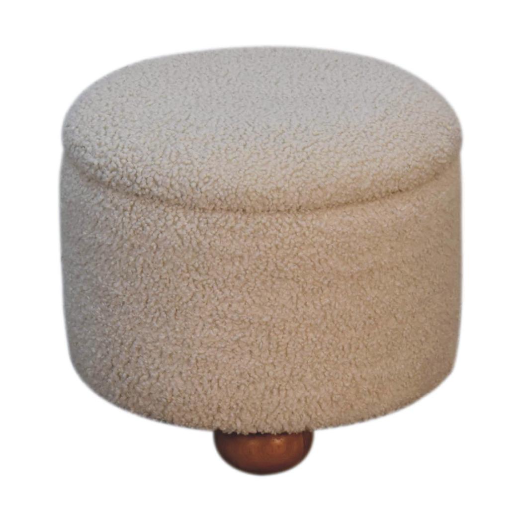 Cream Bouclé Storage Footstool | Hidden Storage Ottoman | Soft Neutral Upholstery