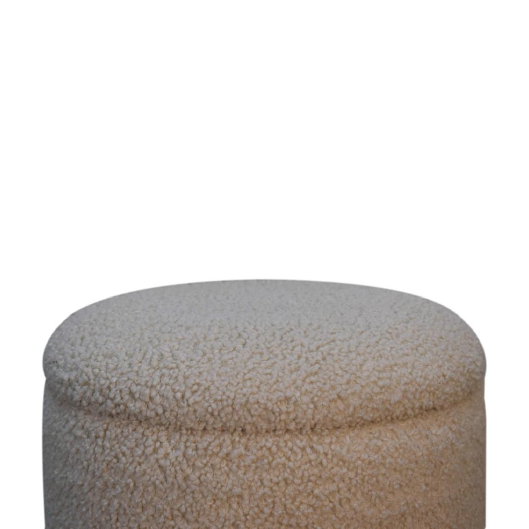 Cream Bouclé Storage Footstool | Hidden Storage Ottoman | Soft Neutral Upholstery