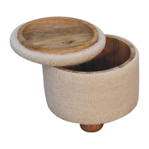 Cream Bouclé Storage Footstool | Hidden Storage Ottoman | Soft Neutral Upholstery