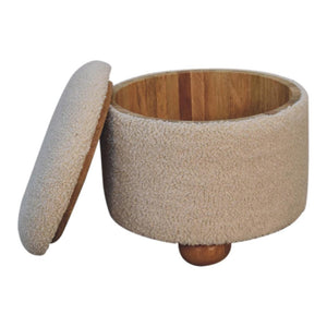 Cream Bouclé Storage Footstool | Hidden Storage Ottoman | Soft Neutral Upholstery