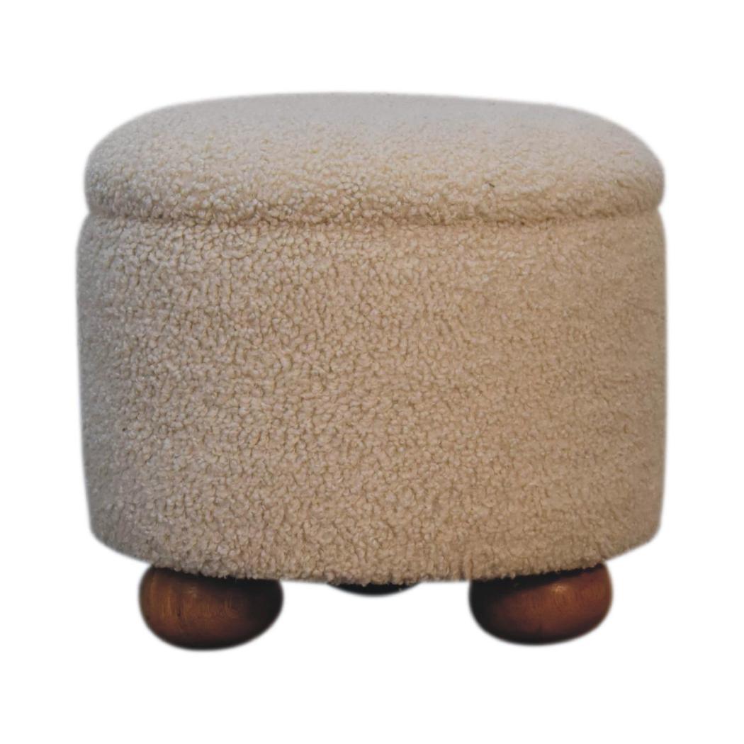 Cream Bouclé Storage Footstool | Hidden Storage Ottoman | Soft Neutral Upholstery