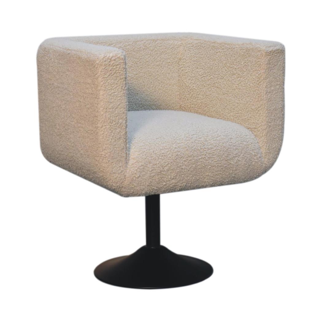 Cream Bouclé Swivel Chair | Upholstered Accent Chair | Adjustable Swivel Base