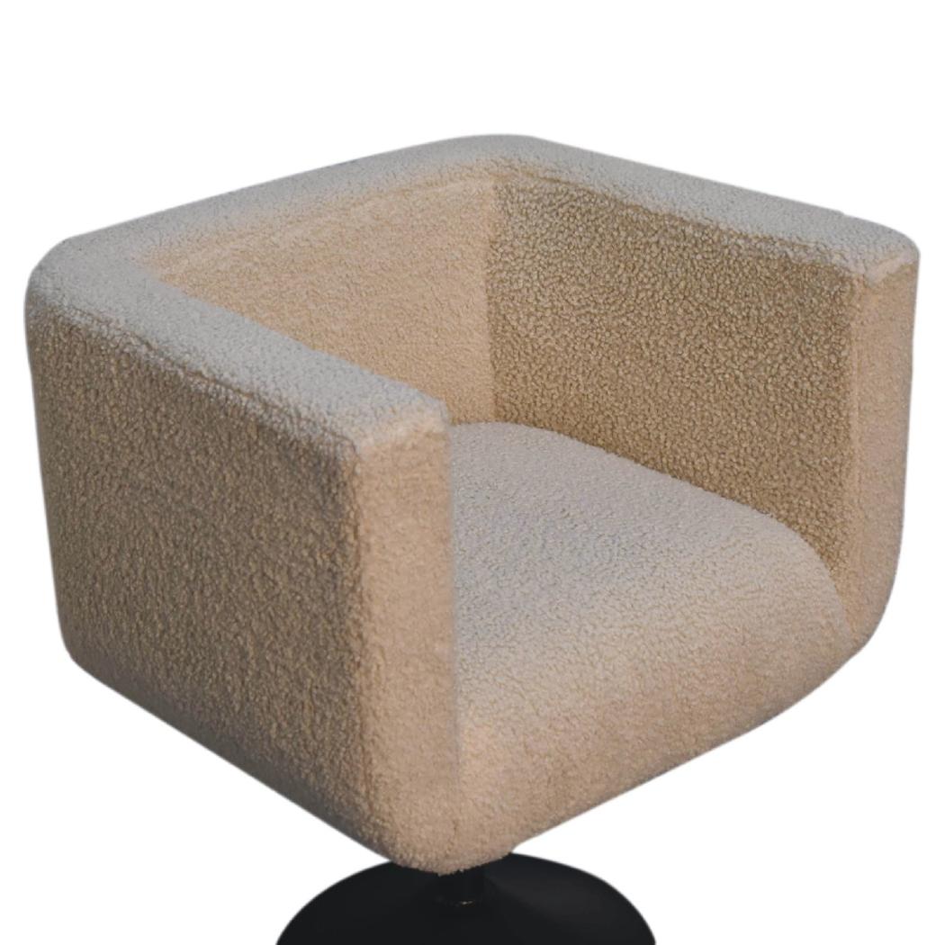 Cream Bouclé Swivel Chair | Upholstered Accent Chair | Adjustable Swivel Base