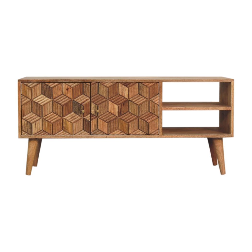 Cubana Media Unit | Solid Mango Wood | Natural Wood Finish | Artisan-Crafted Design