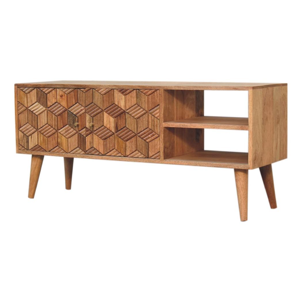 Cubana Media Unit | Solid Mango Wood | Natural Wood Finish | Artisan-Crafted Design