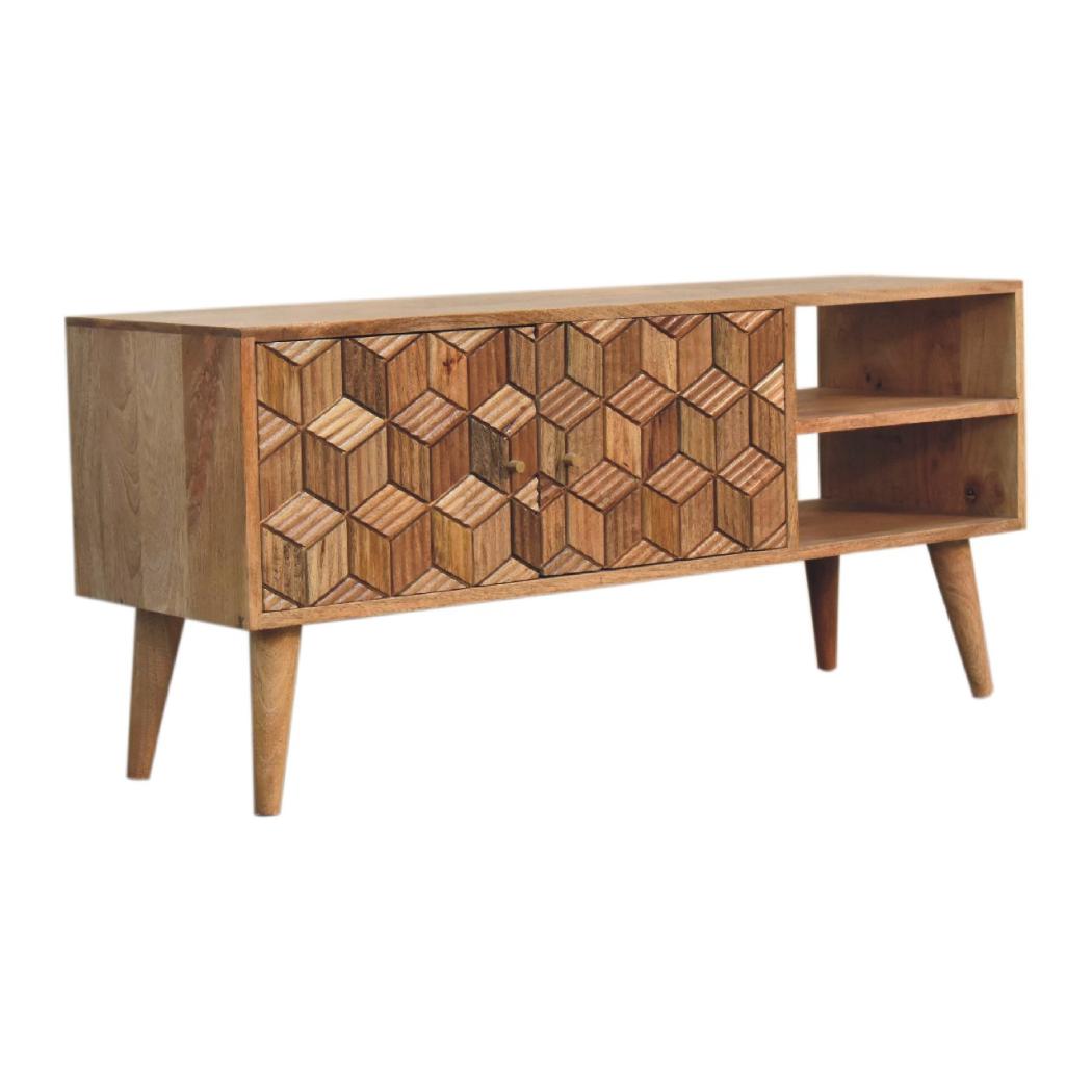 Cubana Media Unit | Solid Mango Wood | Natural Wood Finish | Artisan-Crafted Design