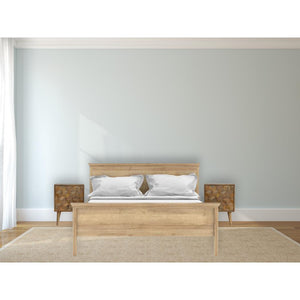 Cube Carved 2 Drawer Bedside Table | Sculptural Detail | Bedroom Storage