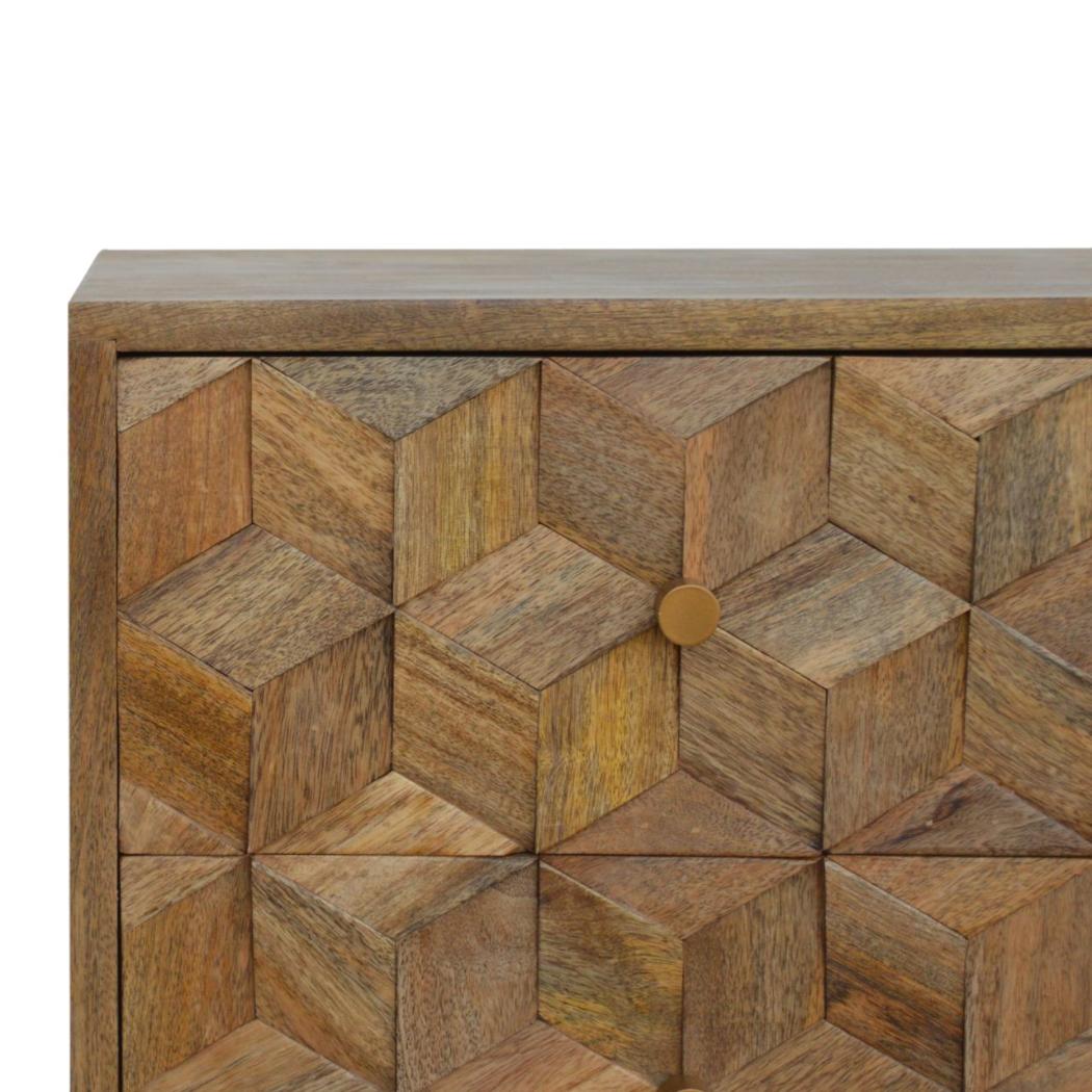 Cube Carved 2 Drawer Bedside Table | Sculptural Detail | Bedroom Storage