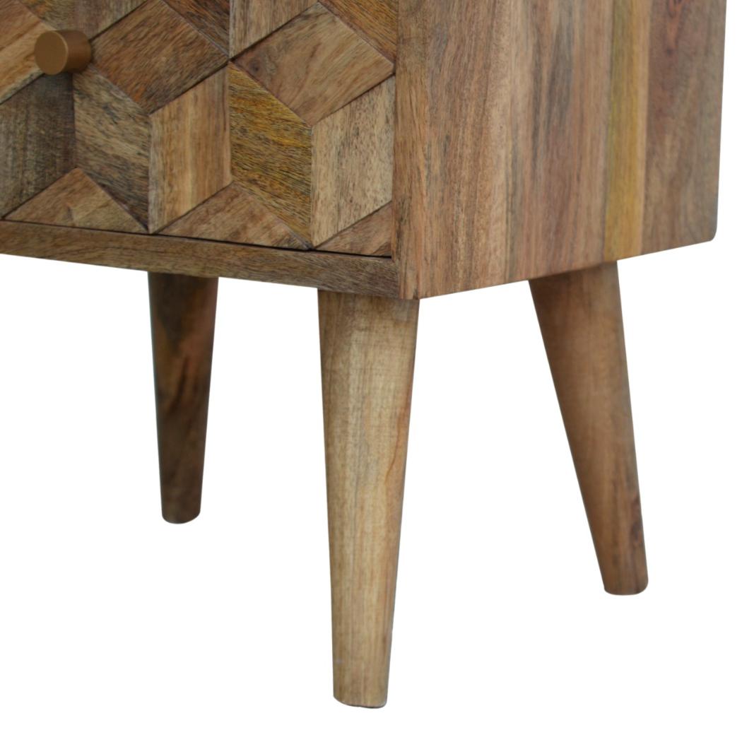 Cube Carved 2 Drawer Bedside Table | Sculptural Detail | Bedroom Storage