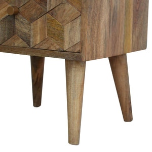 Cube Carved 2 Drawer Bedside Table | Sculptural Detail | Bedroom Storage