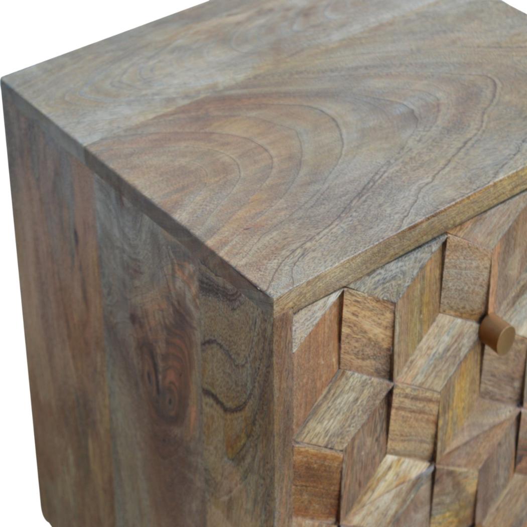 Cube Carved 2 Drawer Bedside Table | Sculptural Detail | Bedroom Storage