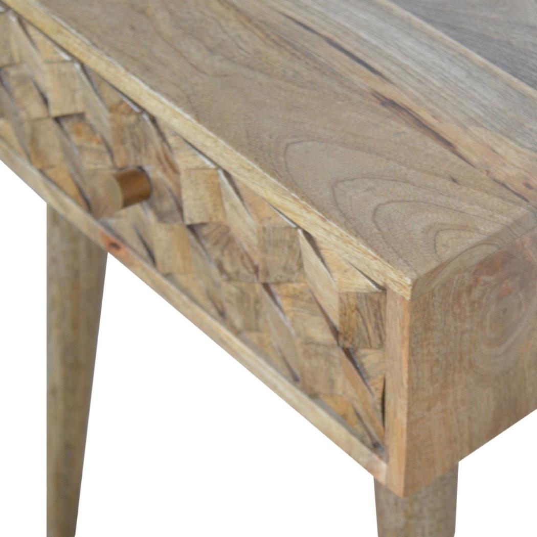 Cube Carved Bedside Table | Geometric Mango Wood Design | 1 Drawer Bedroom Furniture