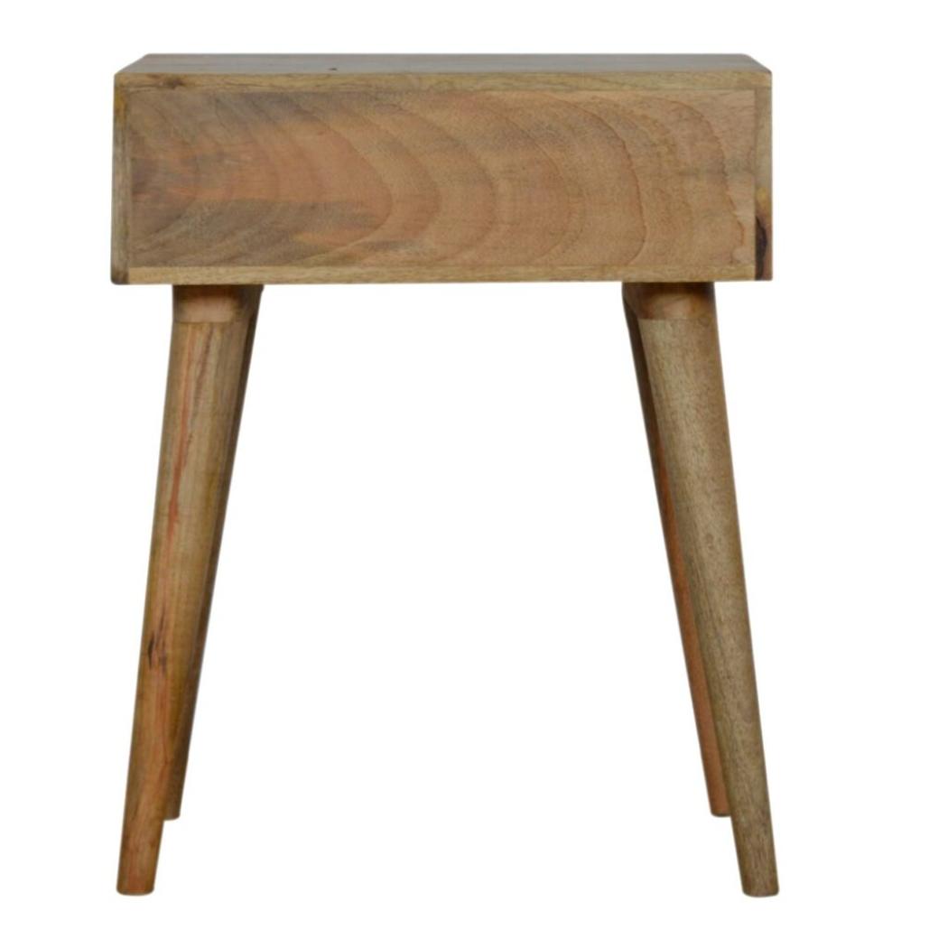 Cube Carved Bedside Table | Geometric Mango Wood Design | 1 Drawer Bedroom Furniture