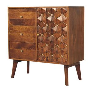 Cubed Brass Inlay Cabinet | Chestnut Finish | Geometric Storage