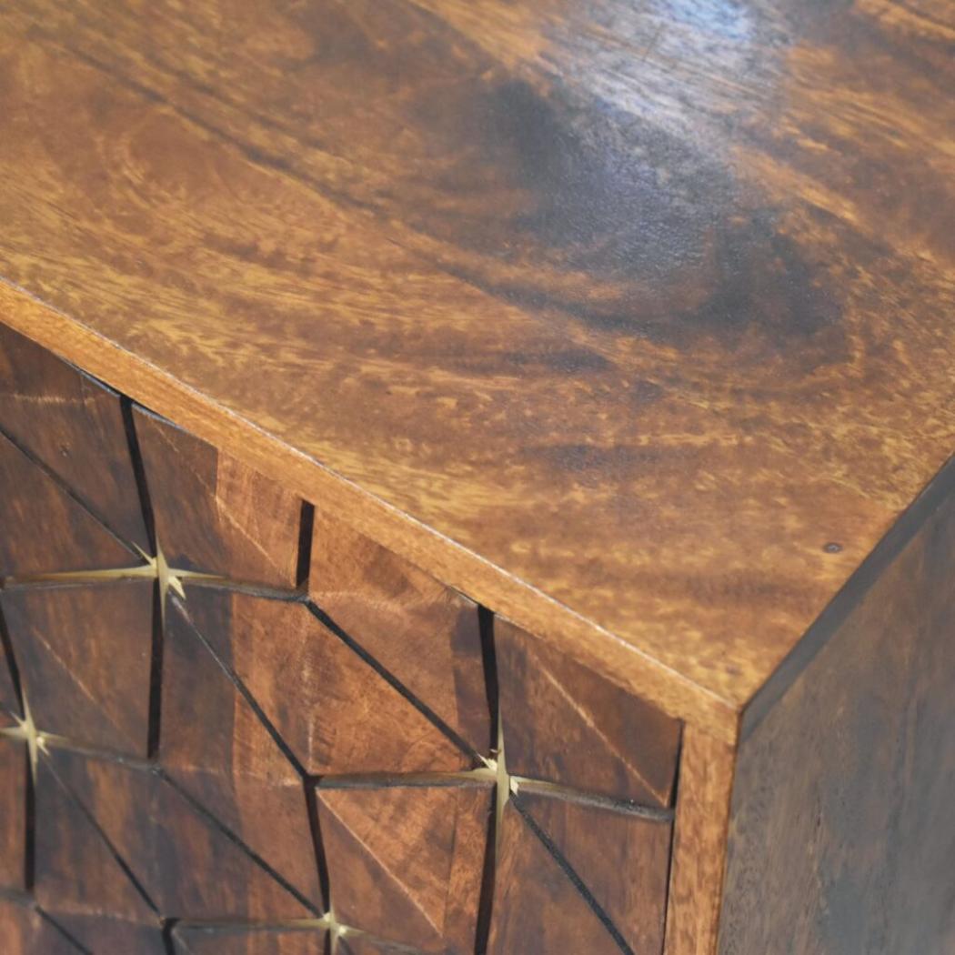 Cubed Brass Inlay Cabinet | Chestnut Finish | Geometric Storage