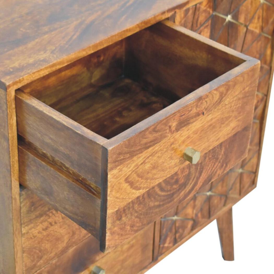 Cubed Brass Inlay Cabinet | Chestnut Finish | Geometric Storage