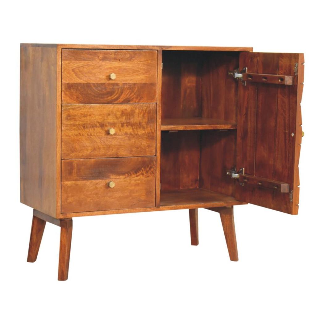 Cubed Brass Inlay Cabinet | Chestnut Finish | Geometric Storage