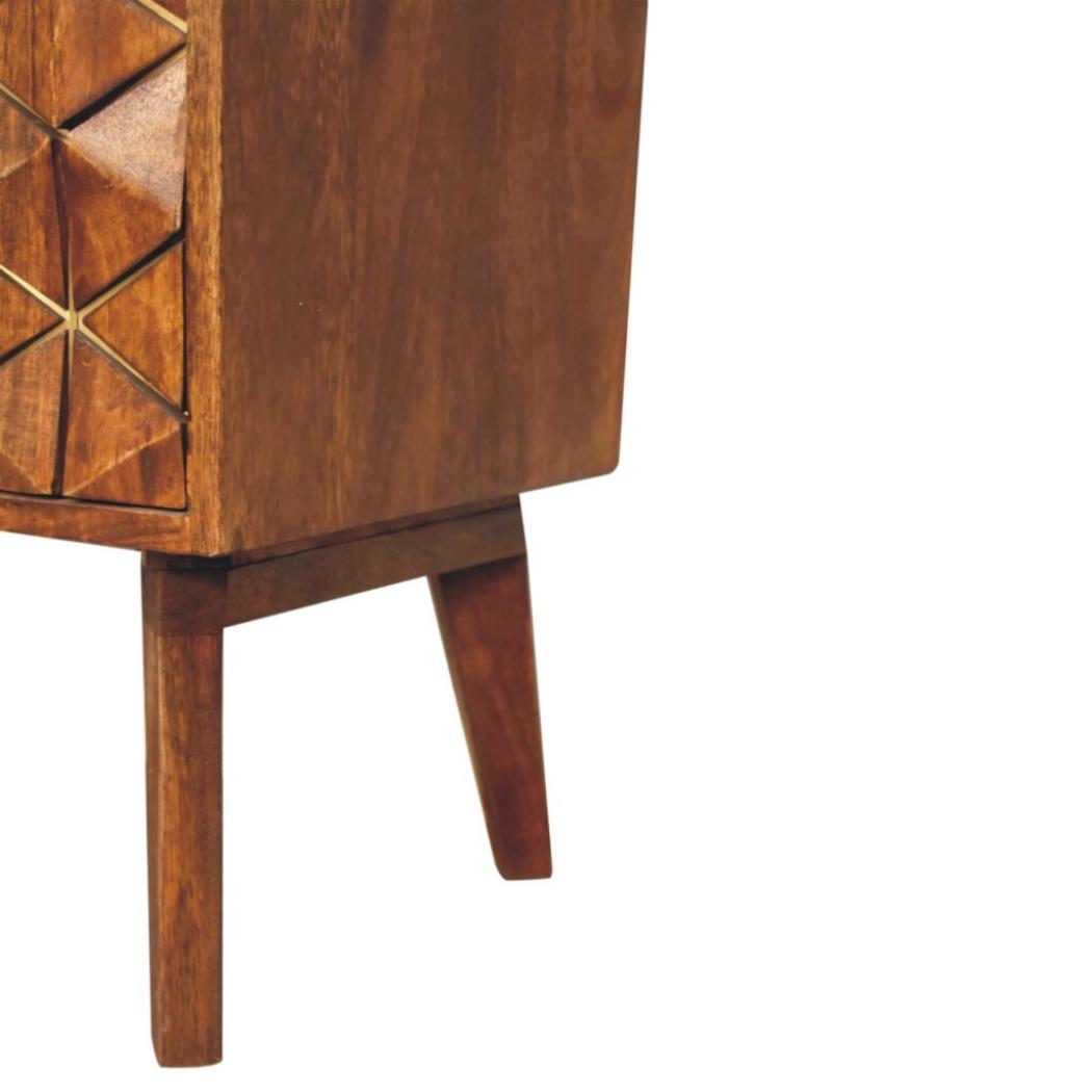 Cubed Brass Inlay Cabinet | Chestnut Finish | Geometric Storage