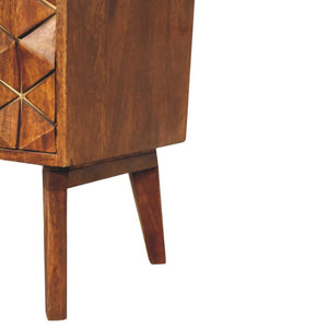 Cubed Brass Inlay Cabinet | Chestnut Finish | Geometric Storage