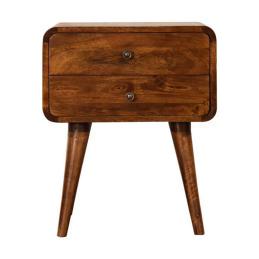 Curve Chestnut Cable Bedside Table | Solid Mango Wood | 2 Drawers