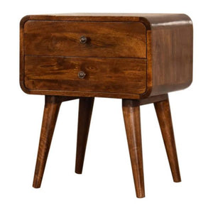 Curve Chestnut Cable Bedside Table | Solid Mango Wood | 2 Drawers