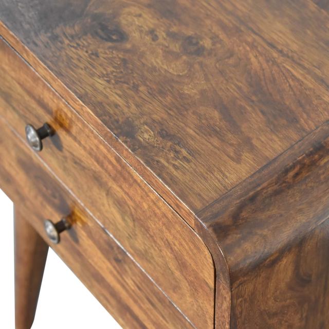 Curve Chestnut Cable Bedside Table | Solid Mango Wood | 2 Drawers