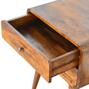 Curve Chestnut Cable Bedside Table | Solid Mango Wood | 2 Drawers