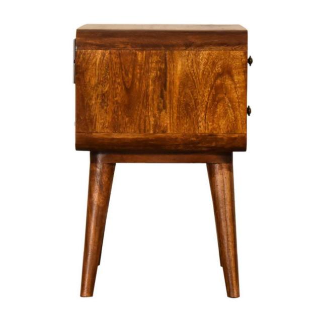 Curve Chestnut Cable Bedside Table | Solid Mango Wood | 2 Drawers