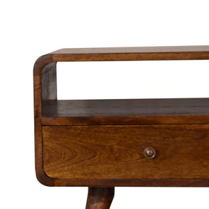 Curve Chestnut Cable TV Unit | Solid Mango Wood | 2 Drawers & Open Shelf