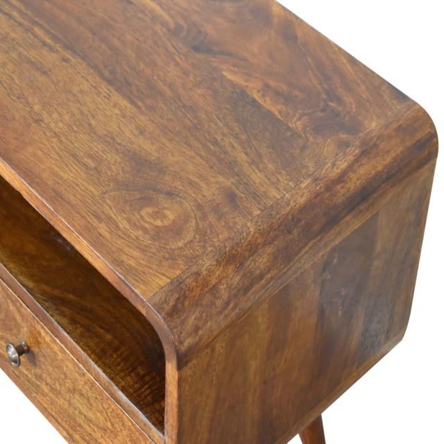 Curve Chestnut Cable TV Unit | Solid Mango Wood | 2 Drawers & Open Shelf
