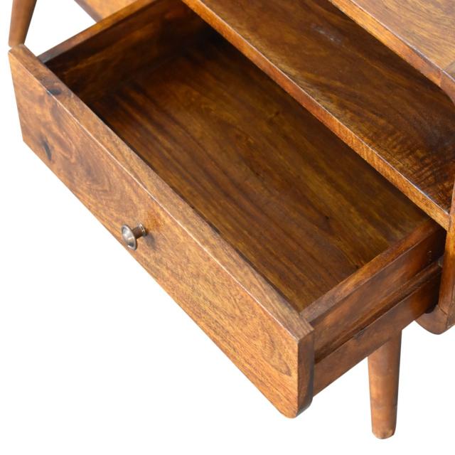Curve Chestnut Cable TV Unit | Solid Mango Wood | 2 Drawers & Open Shelf