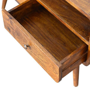 Curve Chestnut Cable TV Unit | Solid Mango Wood | 2 Drawers & Open Shelf