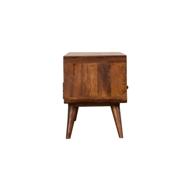 Curve Chestnut Cable TV Unit | Solid Mango Wood | 2 Drawers & Open Shelf