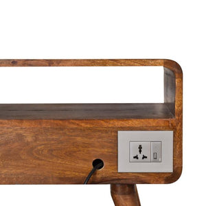 Curve Chestnut Cable TV Unit | Solid Mango Wood | 2 Drawers & Open Shelf