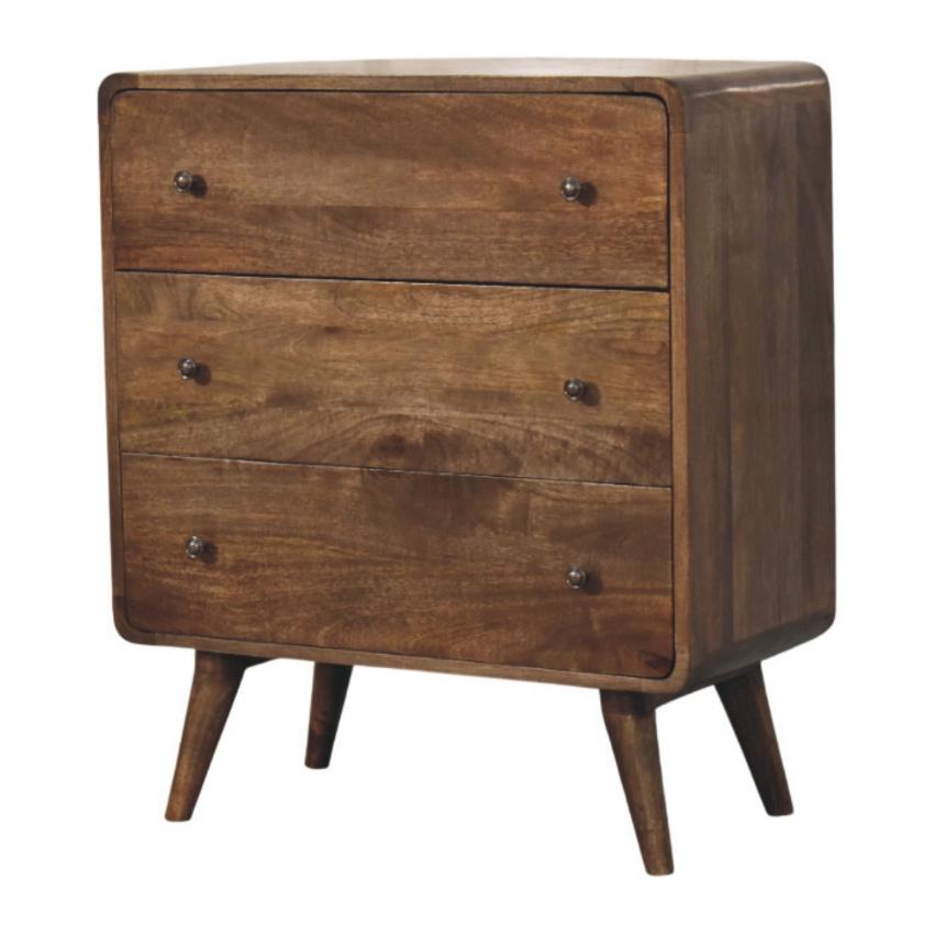 Curve Edge 3 Drawer Chest | Solid Wood Bedroom Storage
