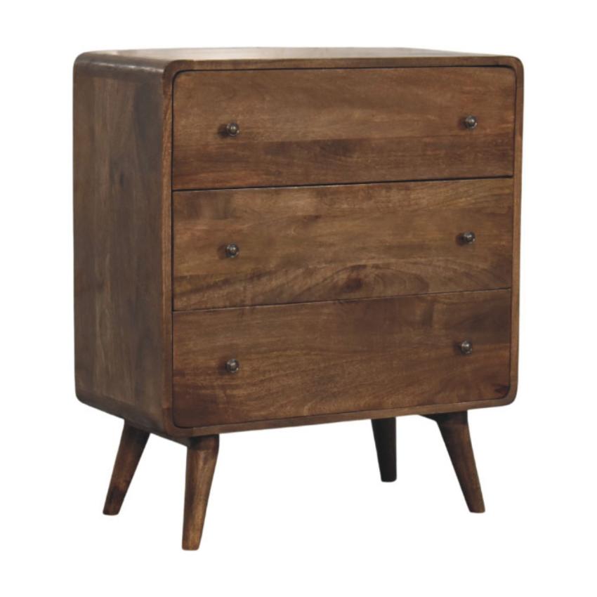 Curve Edge 3 Drawer Chest | Solid Wood Bedroom Storage