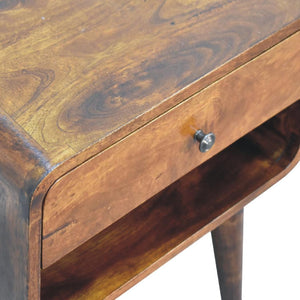 Curve Open Slot Bedside Table | Solid Mango Wood | Chestnut Finish | 1 Drawer Nightstand