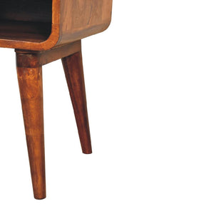 Curve Open Slot Bedside Table | Solid Mango Wood | Chestnut Finish | 1 Drawer Nightstand