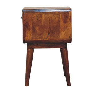 Curve Open Slot Bedside Table | Solid Mango Wood | Chestnut Finish | 1 Drawer Nightstand