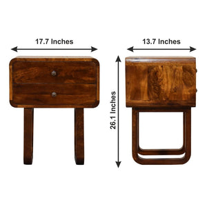 Curved Bedside Table | Solid Mango Wood | Chestnut Finish | 2 Drawers
