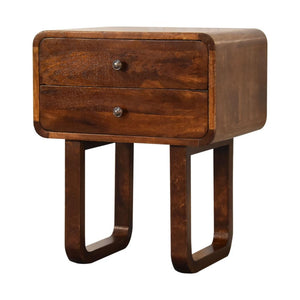 Curved Bedside Table | Solid Mango Wood | Chestnut Finish | 2 Drawers