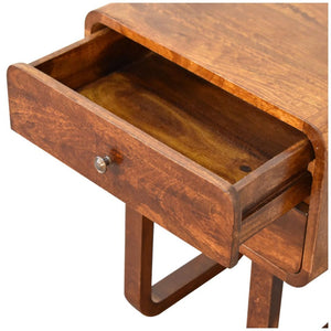 Curved Bedside Table | Solid Mango Wood | Chestnut Finish | 2 Drawers