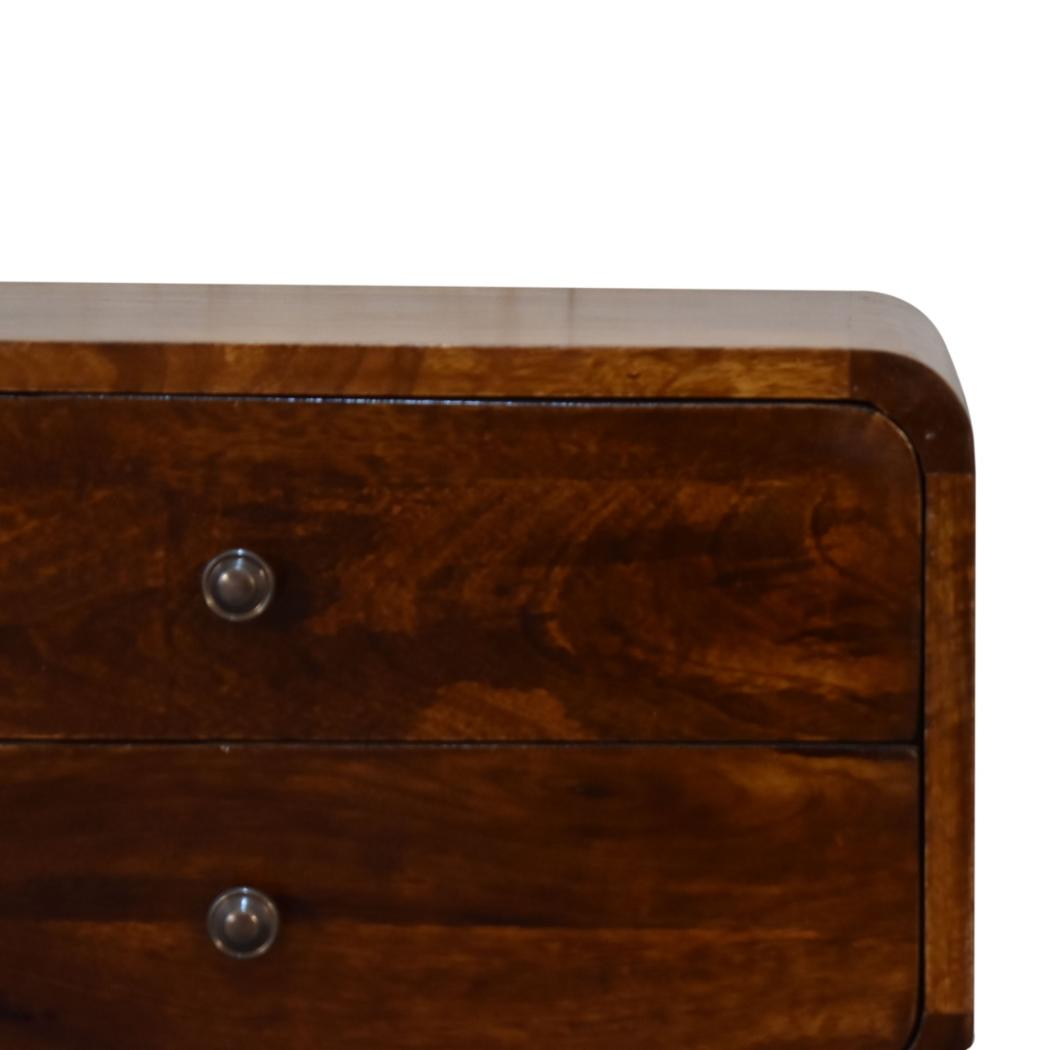 Curved Bedside Table | Solid Mango Wood | Chestnut Finish | 2 Drawers