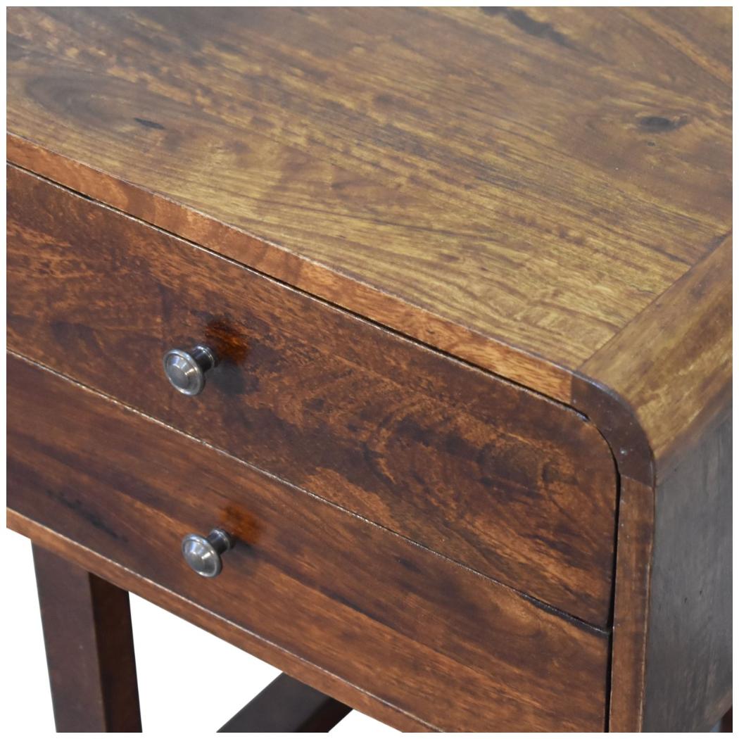 Curved Bedside Table | Solid Mango Wood | Chestnut Finish | 2 Drawers