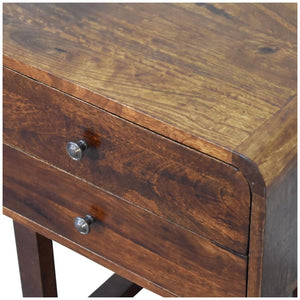 Curved Bedside Table | Solid Mango Wood | Chestnut Finish | 2 Drawers