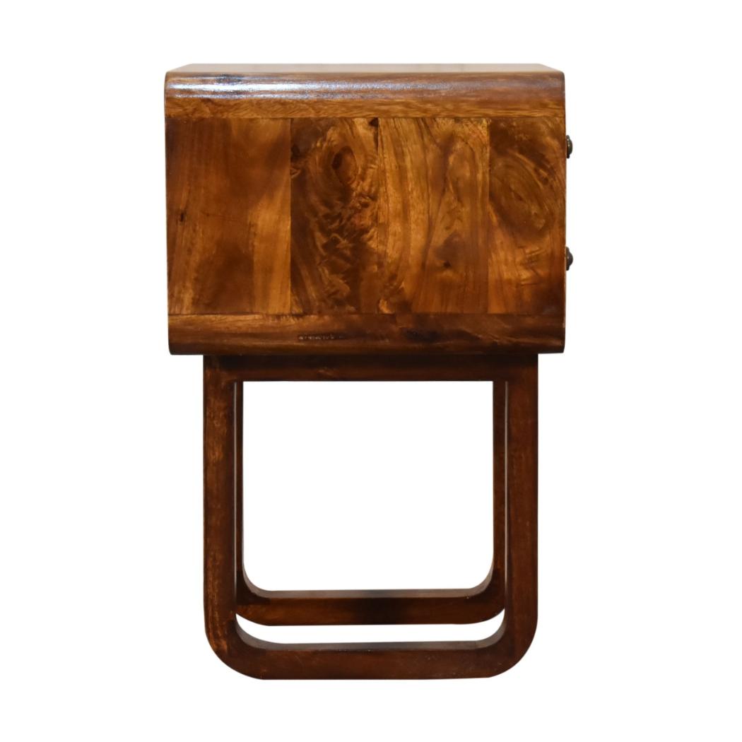 Curved Bedside Table | Solid Mango Wood | Chestnut Finish | 2 Drawers
